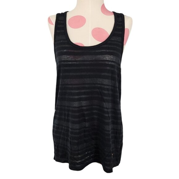 Women's Balance Collection Black with Sheer Stripes Medium Tank Top Keyhole Back - Picture 1 of 6